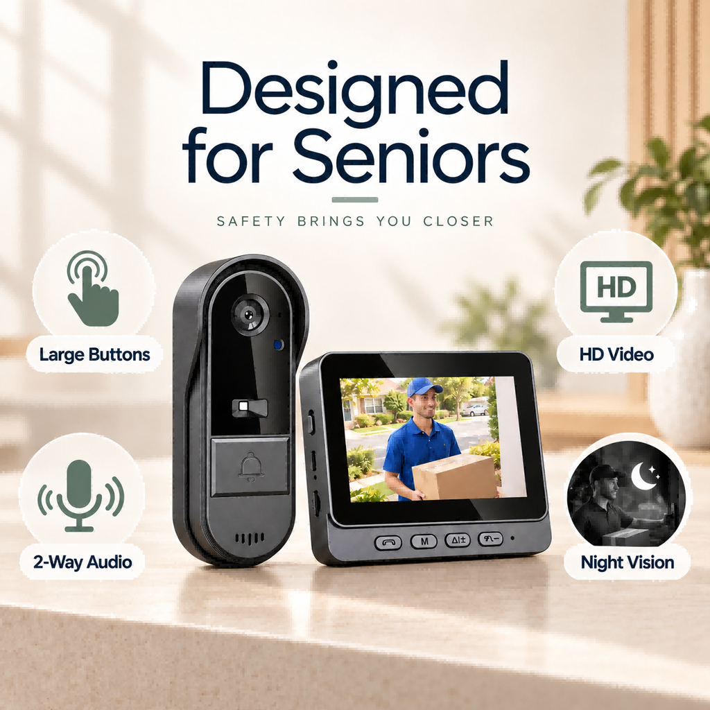Wireless Large Screen Video Doorbell for Seniors with 170-degree wide-angle lens 