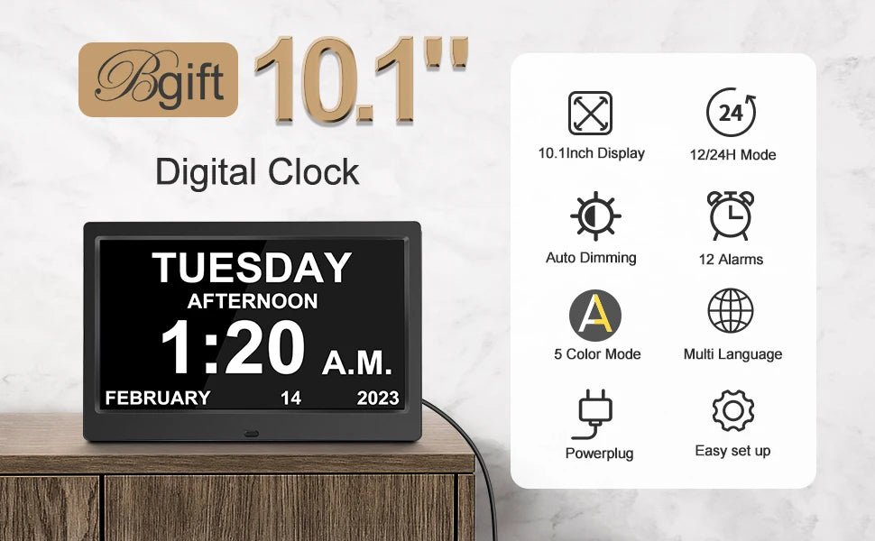 Clock for Seniors | Large Digital Day Date Clock - 21 Smart Alarms - EaseLiving