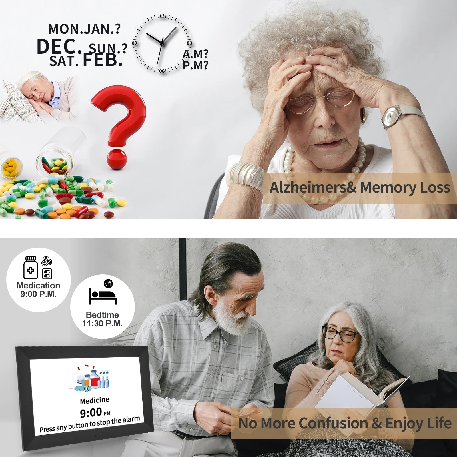 Clock for Seniors | Large Digital Day Date Clock - 21 Smart Alarms - EaseLiving