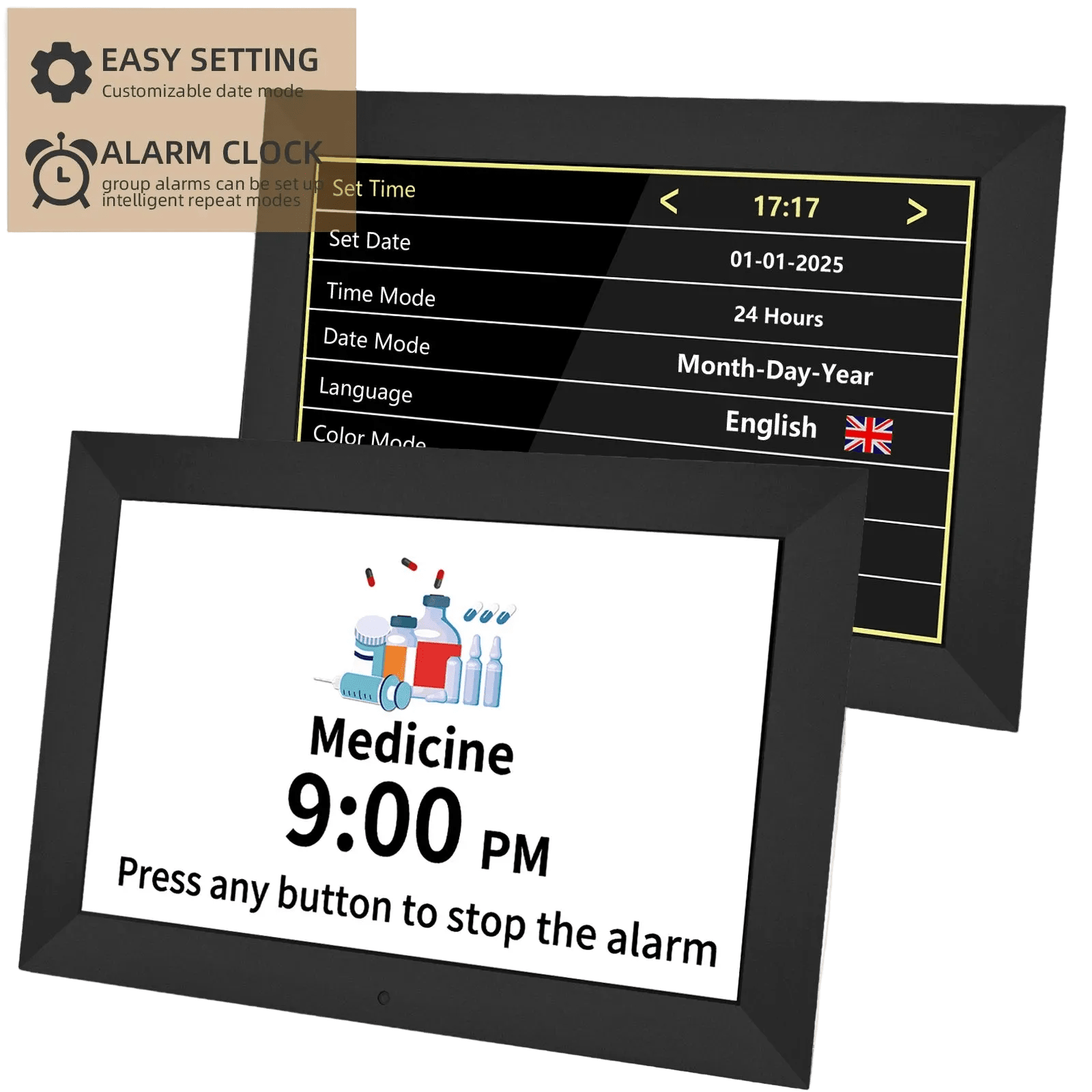 Clock for Seniors | Large Digital Day Date Clock - 21 Smart Alarms - EaseLiving