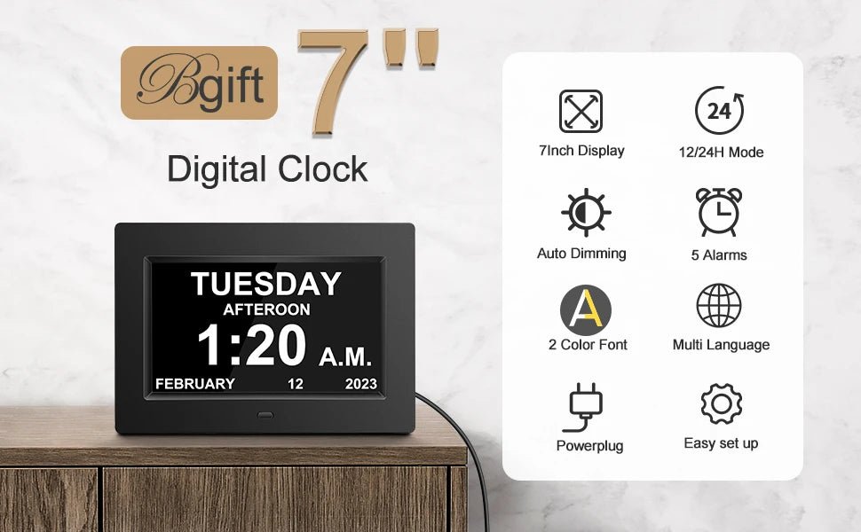 Clock for Seniors | Large Digital Day Date Clock - 21 Smart Alarms - EaseLiving