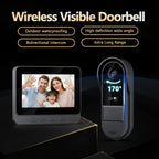 Wireless Large Screen Video Doorbell for Seniors with 170-degree wide-angle lens and feature callouts for waterproofing