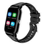 Side view of black GPS smartwatch for seniors with adjustable silicone strap