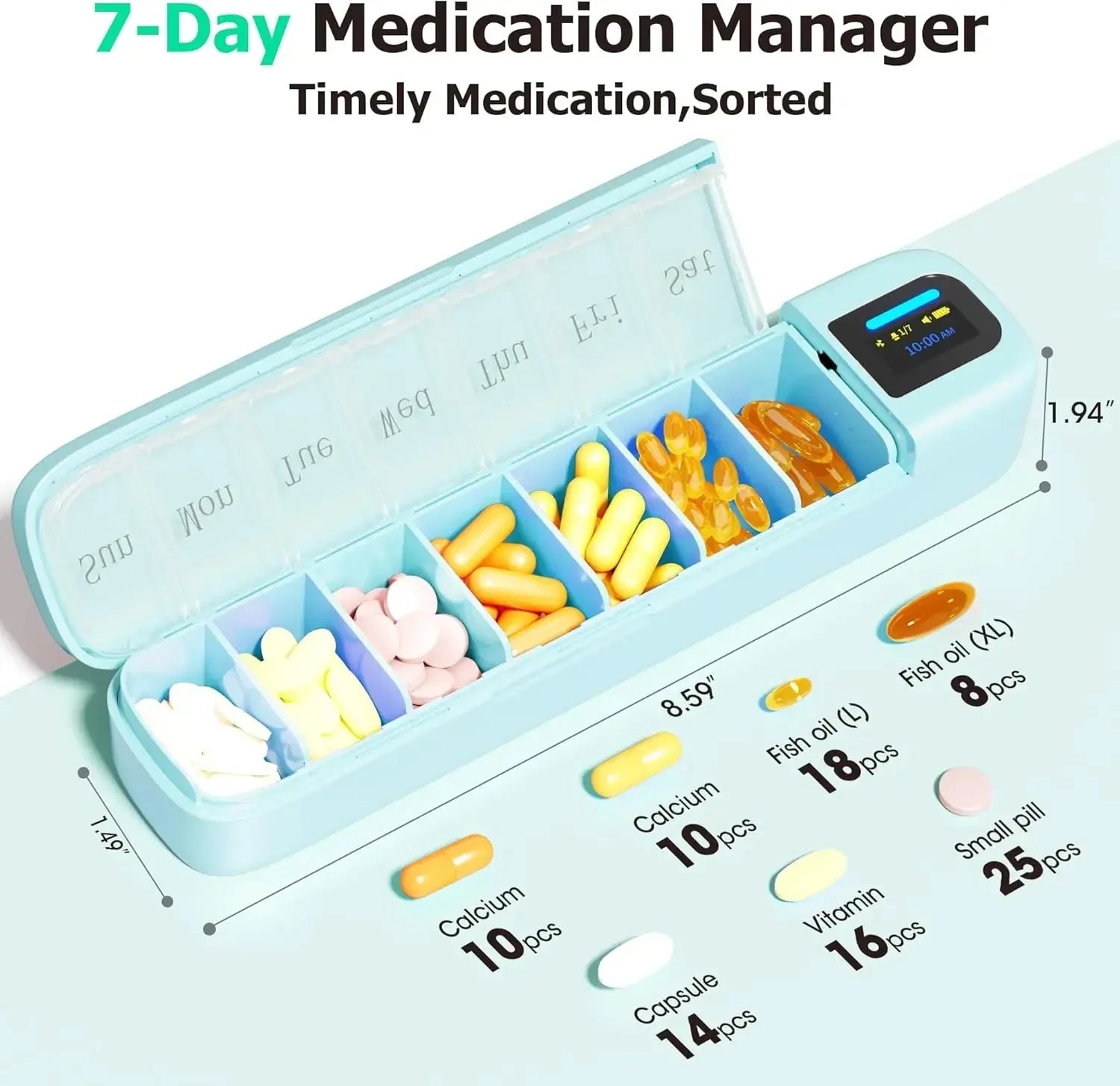 EaseLiving™ Smart Bluetooth Pill Organizer - one week Medication Reminder with App Tracking & Audio - EaseLiving