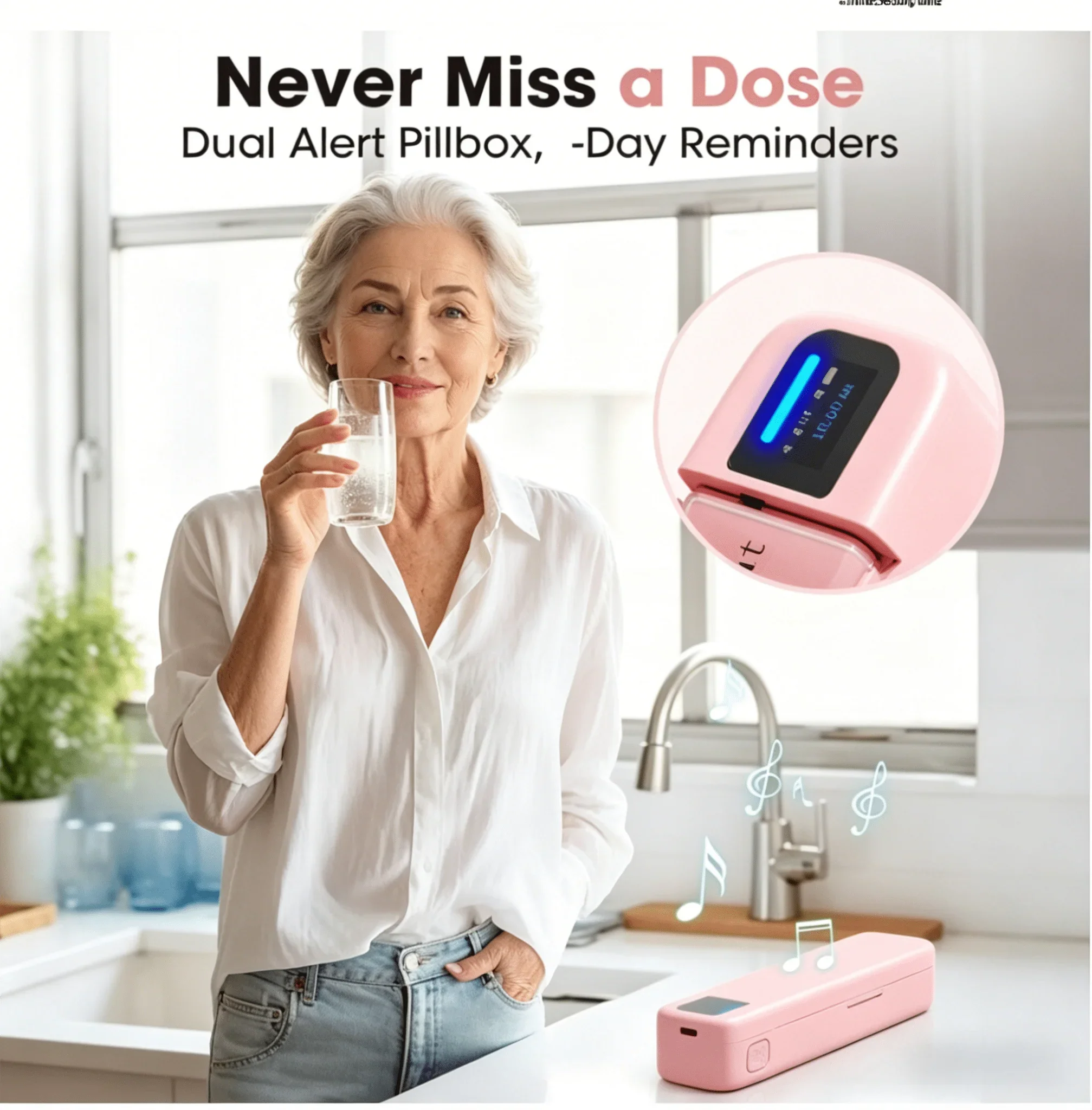 EaseLiving™ Smart Bluetooth Pill Organizer - one week Medication Reminder with App Tracking & Audio - EaseLiving