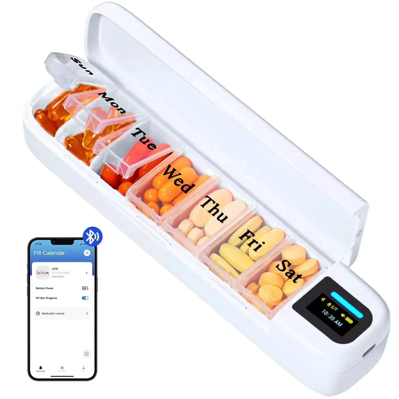 EaseLiving™ Smart Bluetooth Pill Organizer - one week Medication Reminder with App Tracking & Audio - EaseLiving