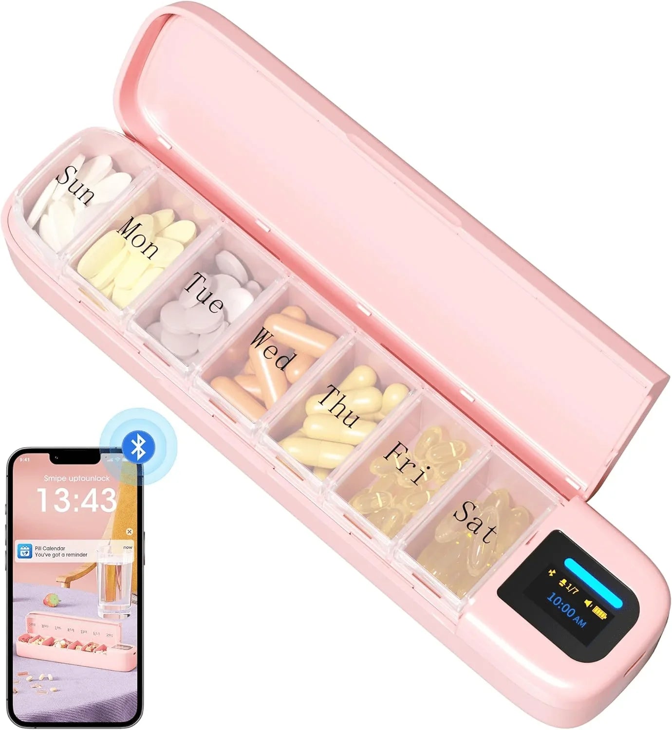 EaseLiving™ Smart Bluetooth Pill Organizer - one week Medication Reminder with App Tracking & Audio - EaseLiving