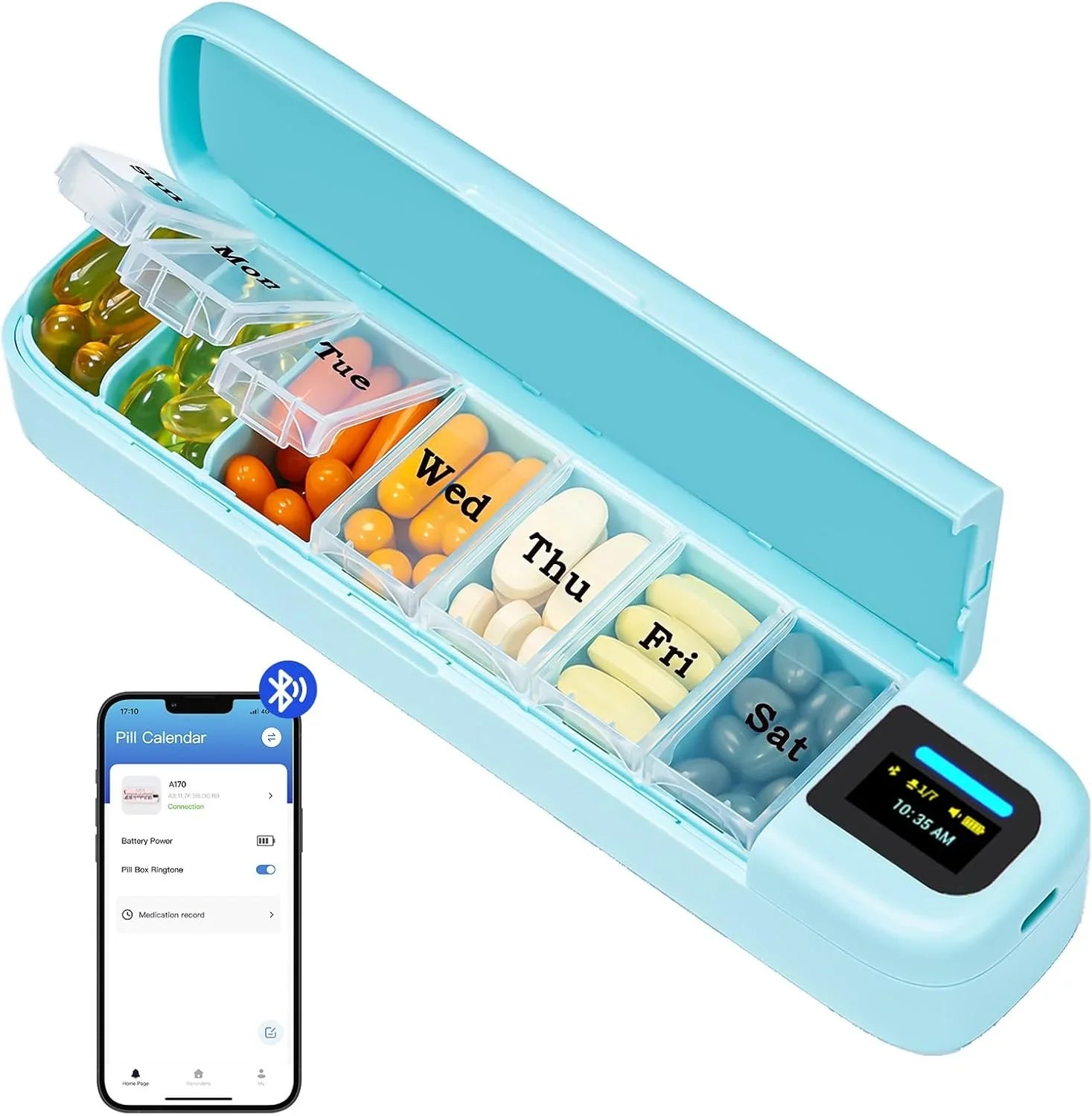 EaseLiving™ Smart Bluetooth Pill Organizer - one week Medication Reminder with App Tracking & Audio - EaseLiving