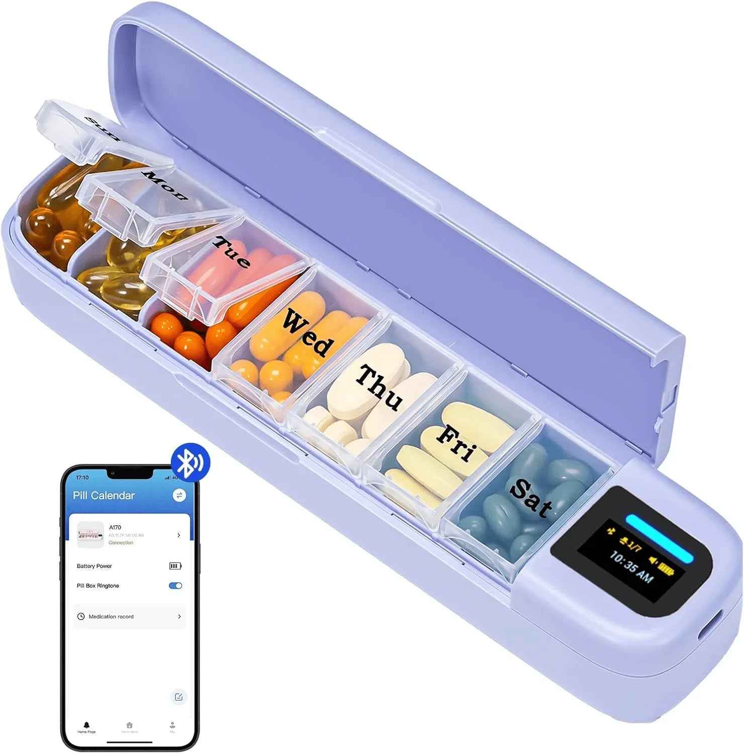 elderly women pill organizer with morning evening slots medication reminder app for blood thinners