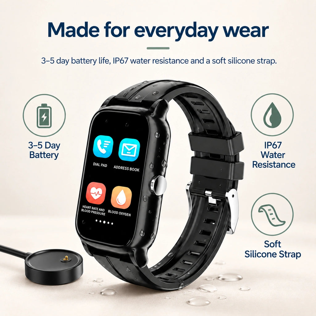 Everyday Wear Senior Smartwatch | 3–5 Day Battery, IP67 & Soft Strap