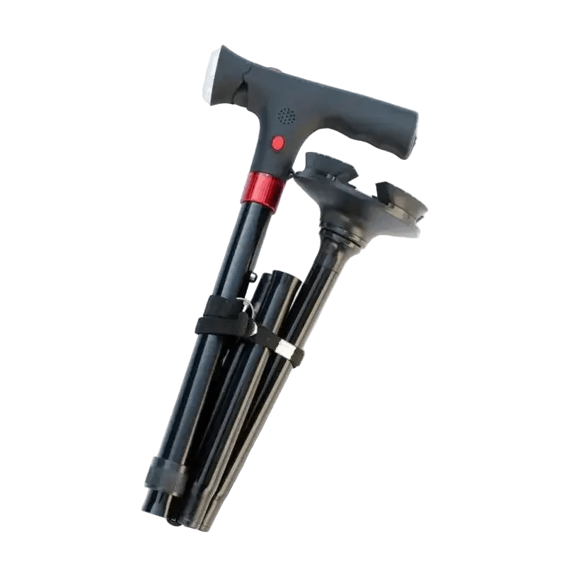 Smart Walking Cane for Seniors with SOS Alarm - Foldable, LED & 4 - Prong Pivot Base - EaseLiving