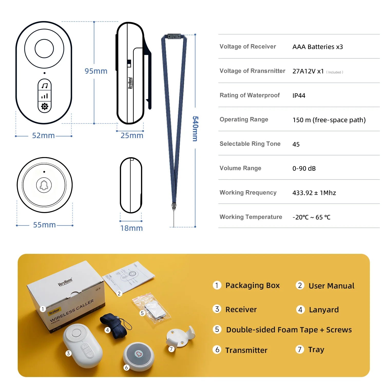 Wireless Caregiver Pager | 150m Long - Range SOS Home Alert System - EaseLiving